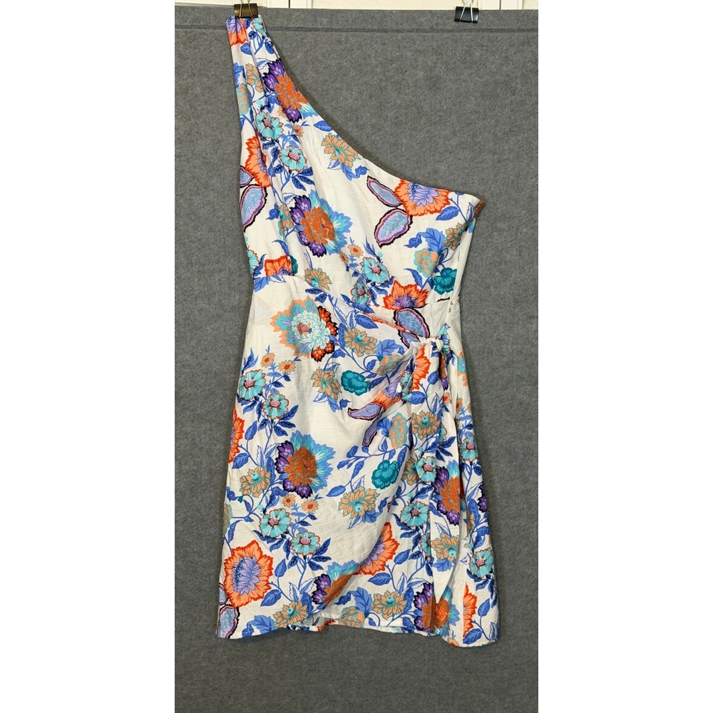Cupshe Mini Boho Resort Dress M Floral One Shoulder Wrap CAA05A5D100CT Tropical